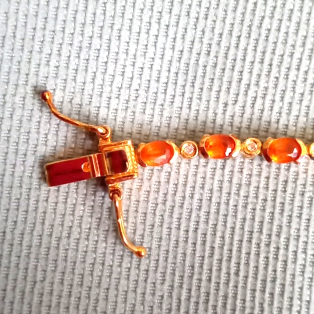 NATURAL TANZANIA TANGERINE KYANITE, WHITE ZIRCON BRACELET - Picture 6 of 9